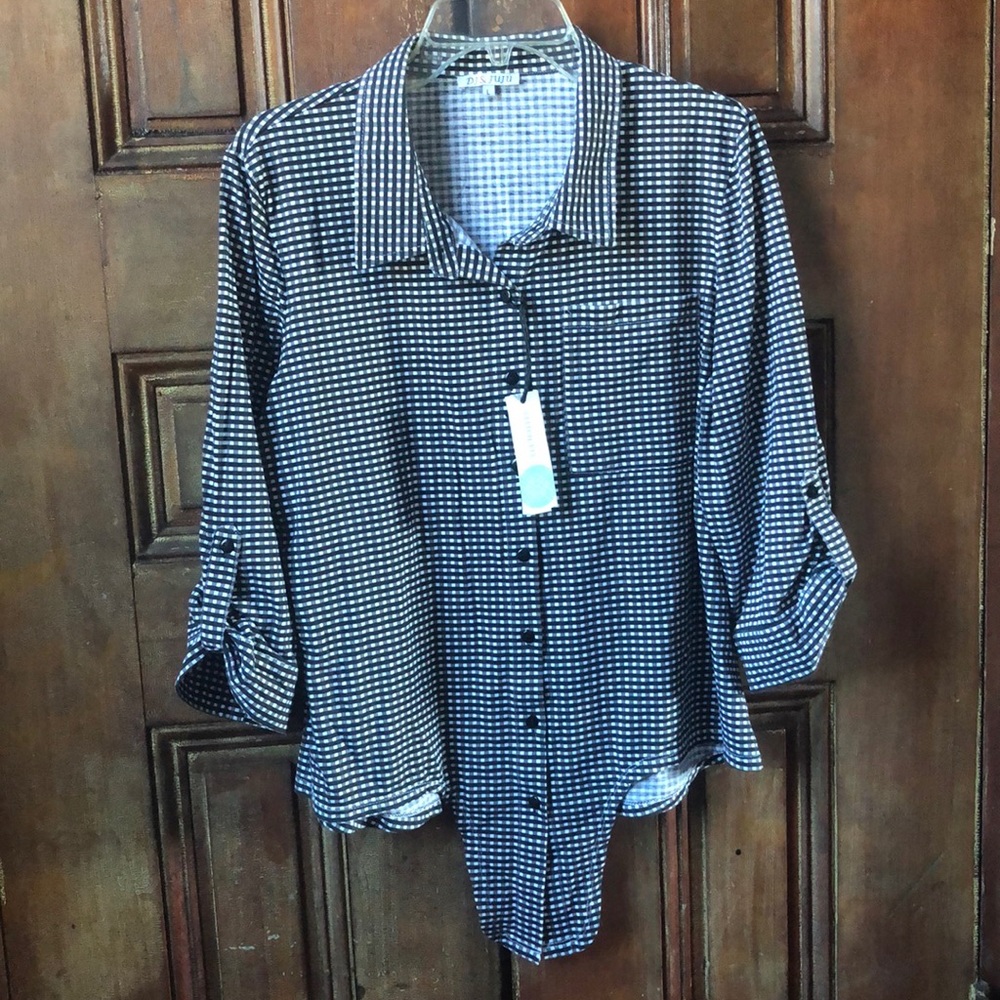 Dj & Juju Black Check Top from Stitch Fix Size L